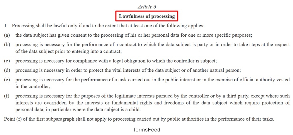 EUR LEX GDPR: Article 6 highlighted