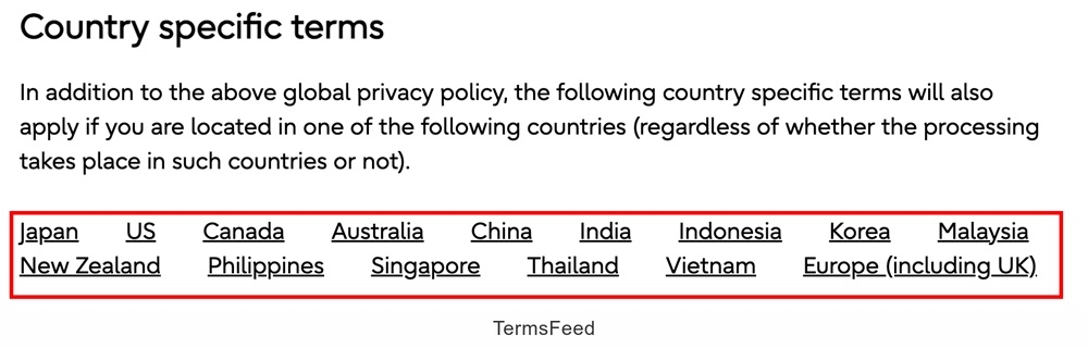 Fujitsu Privacy Policy: Country specific terms