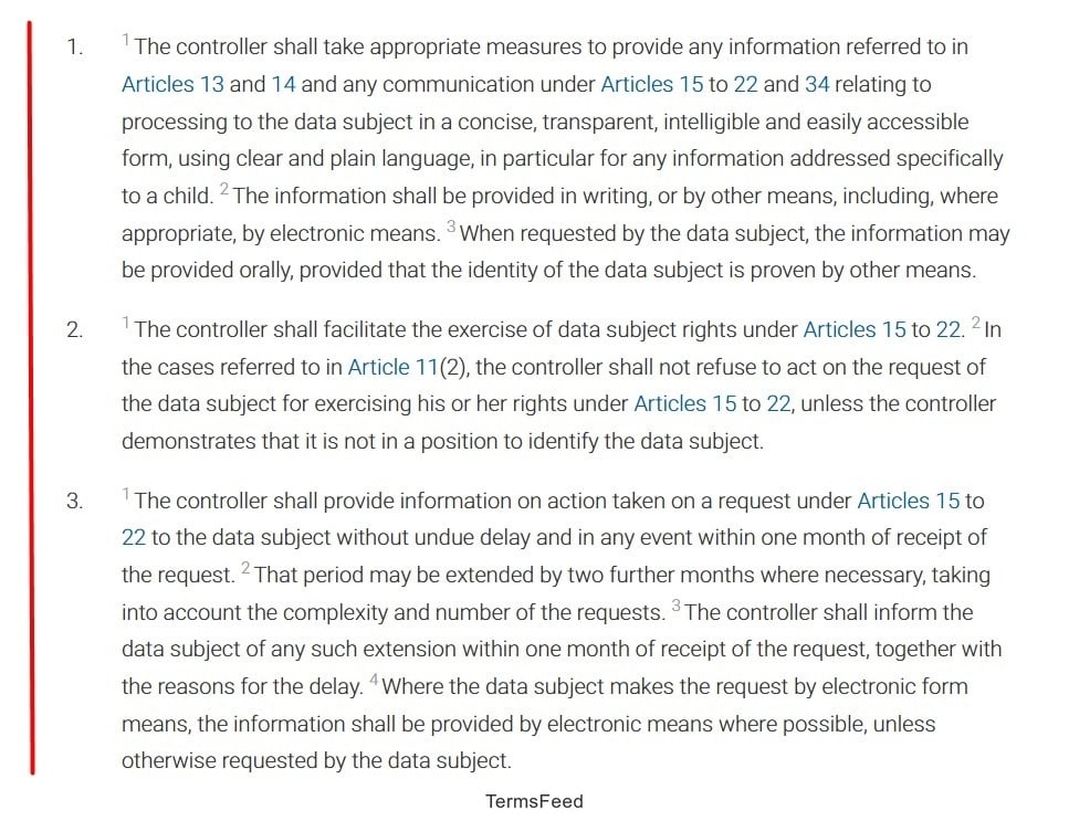 GDPR Article 12: Data controllers must respond to data requests
