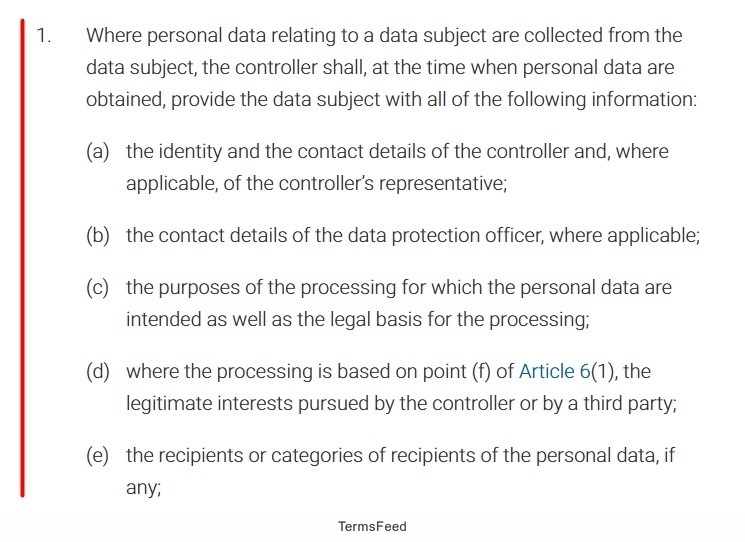 GDPR Article 13: Data Controllers must inform data subjects