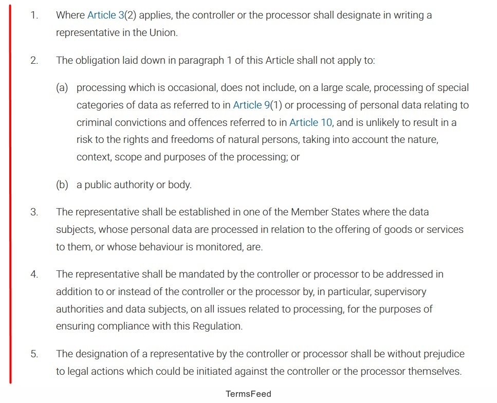 Summary of Article 27 of GDPR