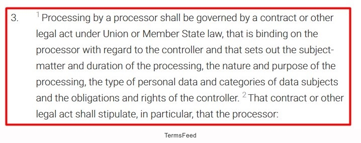 Extract of the processing of Article 28 of GDPR