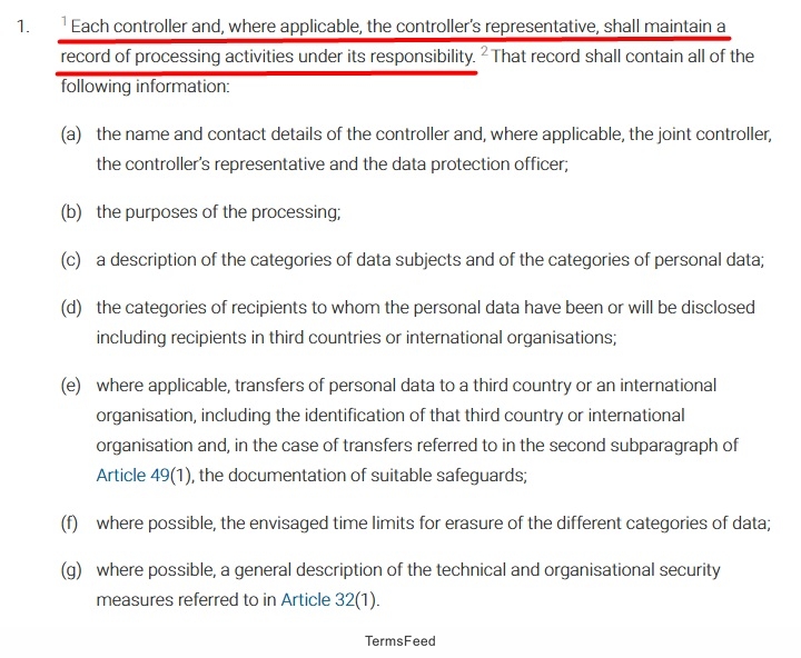 GDPR Article 30: RoPA is a requirement