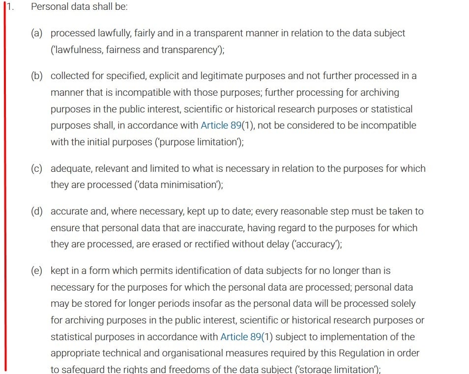 GDPR Article 5: Personal data must be limited