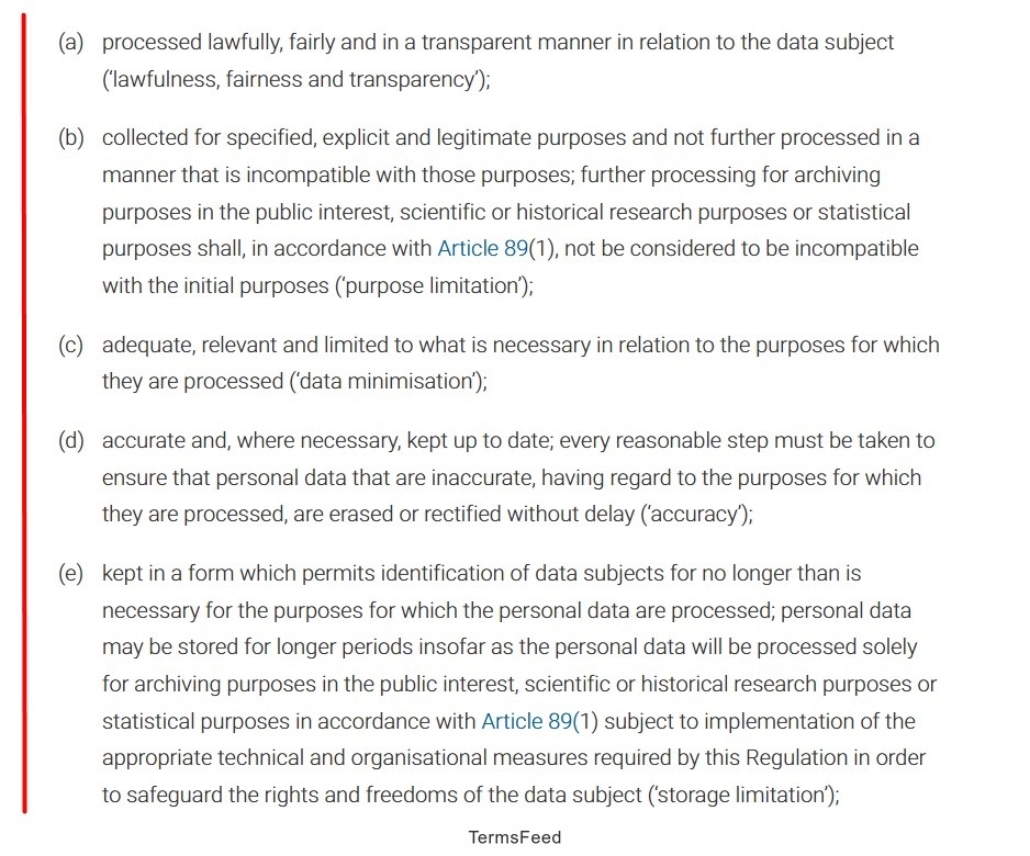 Summary of Article 5 of GDPR