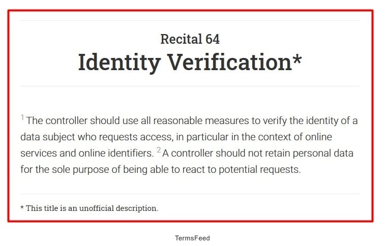 GDPR Recital 64: Identity verification