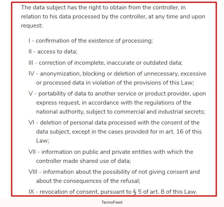 LGPD Brazil: Article 18 screenshot