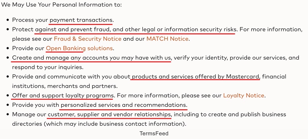 Mastercard Privacy Policy: We may use your personal information