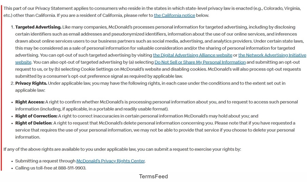 McDonald Privacy Statement: Link to Privacy Rights Center