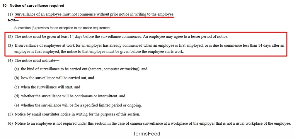 New South Wales Workplace Surveillance Act: Notice of surveillance required