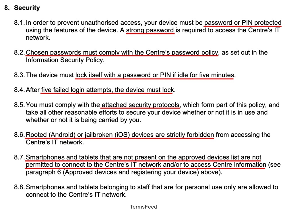 St Elizabeth Centre: BYOD Policy: Security provision