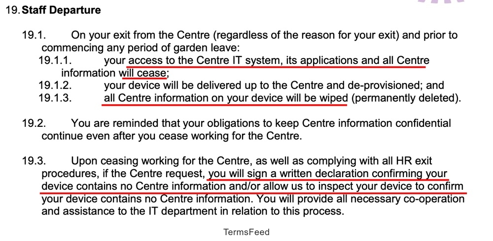 St Elizabeth Centre: BYOD: Staff Departure