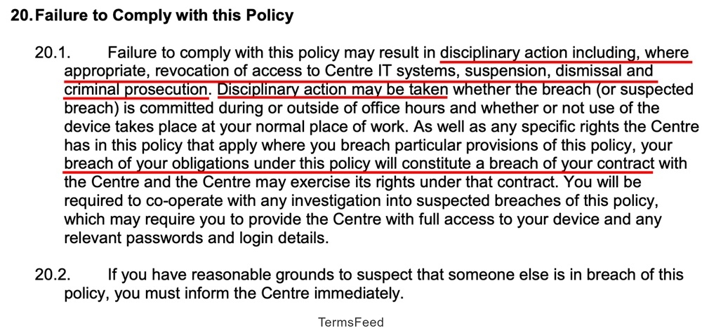 St Elizabeth Centre: Failure to comply with BYOD Policy