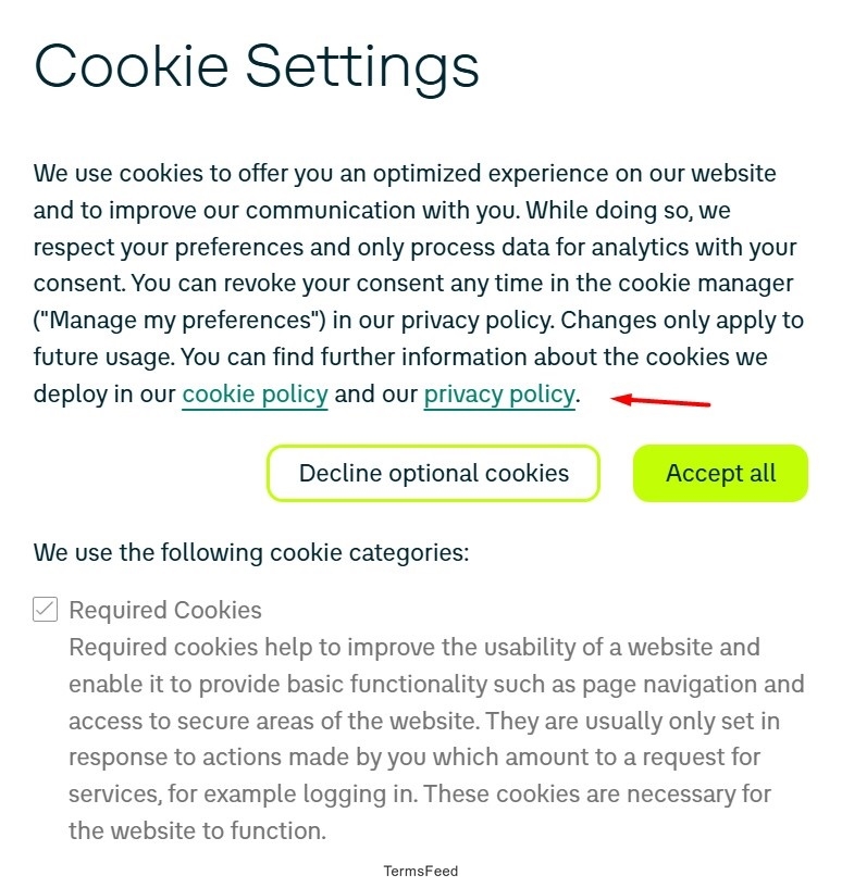 Volkswagen Cookie Settings: Link to Privacy Policy
