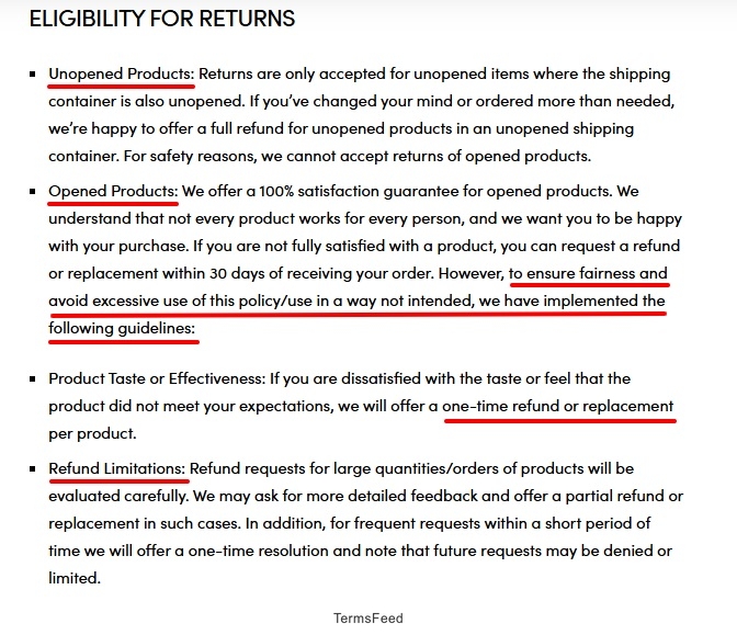 Beekeepers Naturals Terms: Eligibility for returns clause