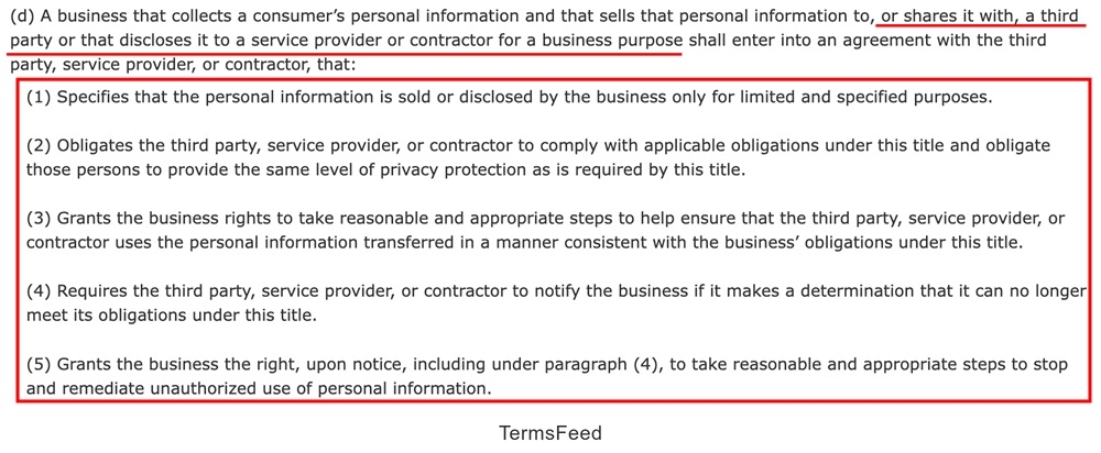 CCPA - 1798.100(d) - Excerpt about business requirements if it collects personal information