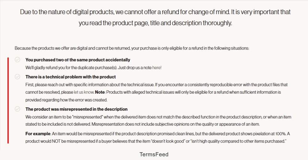 CreativeProcess Digital products refund conditions information