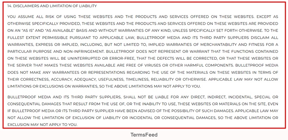 Dave Aspey Terms of Service: Disclaimers and limitation of liability clause