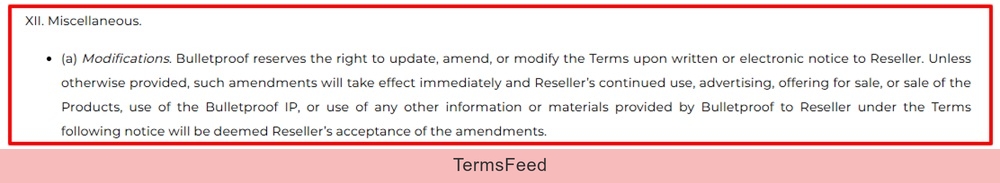 Dave Aspey Terms of Service: Miscellaneous terms update clause