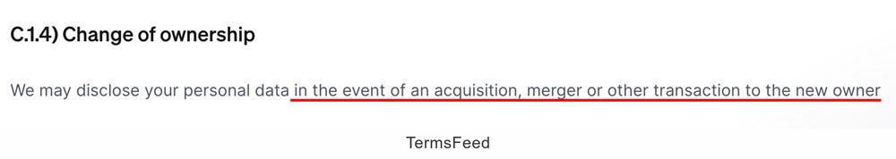 Dealfront Privacy Policy Change Ownership Provision