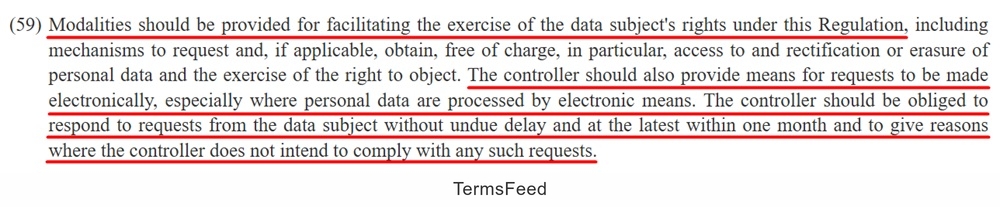 EUR LEX GDPR Recital 59: electronic requests option