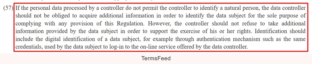 EUR LEX GDPR Recital 57: Processing which does not require identification