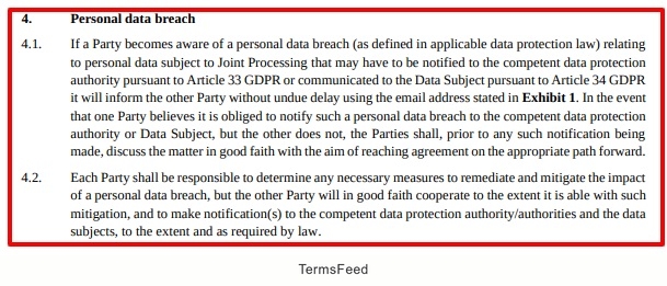 European DataWarehouse Joint Controller Agreement - Personal data breach section