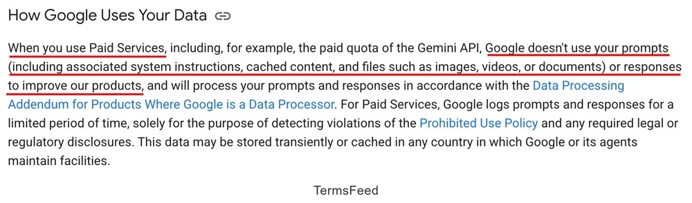 Google Gemini Terms and Conditions: Paid services