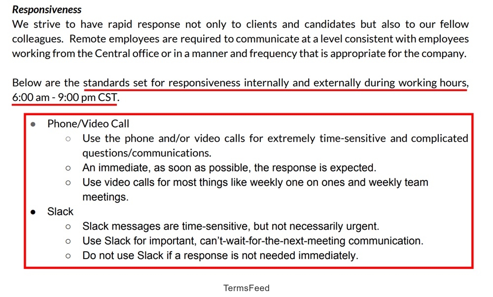 Hubspot Work Policy: Responsiveness
