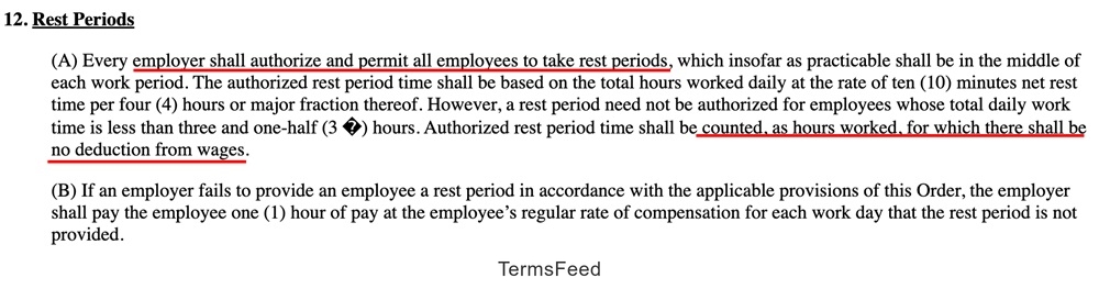IWC Wage Orders: California Rest Periods