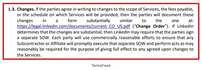 LinkedIn MSA: Changes clause