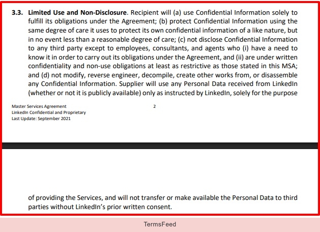 LinkedIn MSA: Confidential information clause - limited use and non-disclosure excerpt