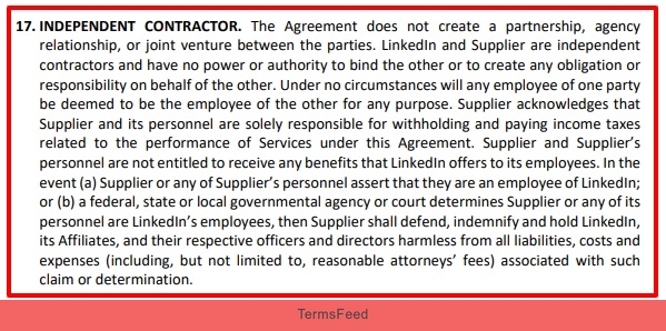 LinkedIn MSA: Independent contractor clause