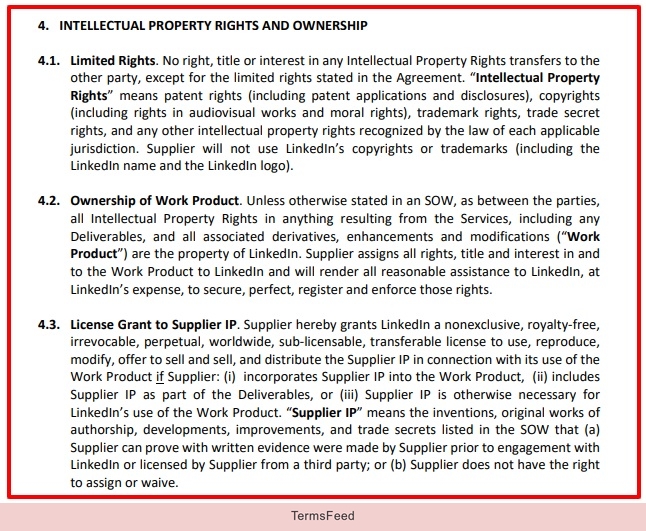 LinkedIn MSA: Intellectual property rights and ownership clause