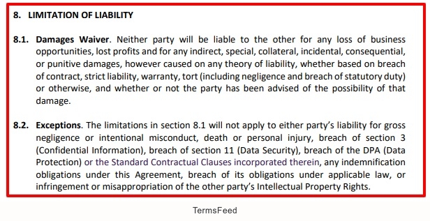 LinkedIn MSA: Limitation of liability clause
