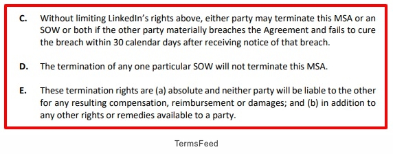 LinkedIn MSA: Term and termination clause excerpt 2