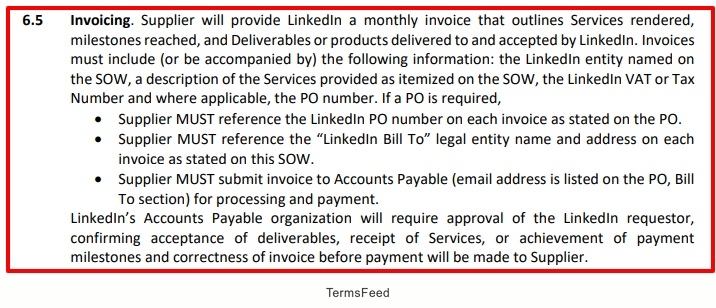 LinkedIn SOW: Invoicing section