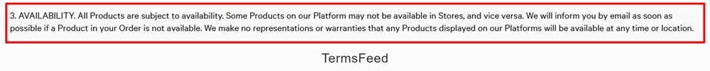 Lululemon Terms: Availability information