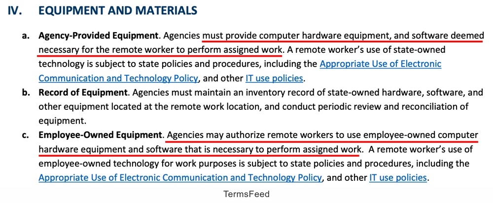 Minnesota State Government Work Policy: Equipment and Materials
