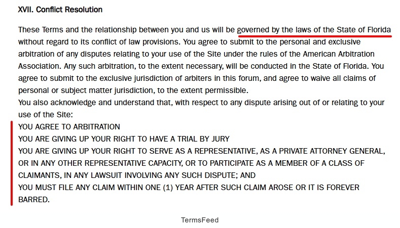 Mollys Suds Terms: Conflict resolution clause