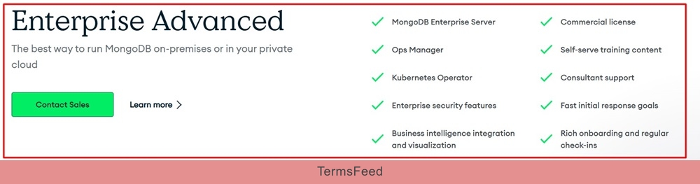 Screenshot of MongoDB's Pring page