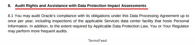 Oracle DPA: Audit rights and DPIA section