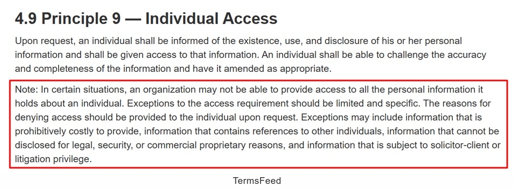 PIPEDA Principle 9: Individual Access
