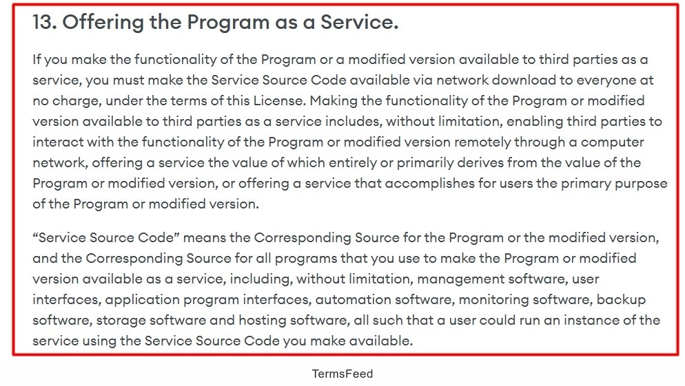 Server Side Public License (SSPL) - Terms and Conditions - Offering the program as a Service clause