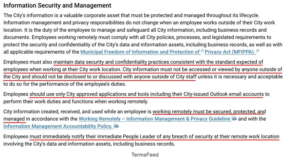 Toronto City Government Work Policy: Employees data security requirements