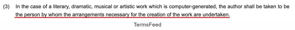 UK's Copyright, Designs and Patents Act section outlining authorship parameters