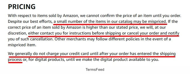 Amazon Conditions of Use: Pricing clause