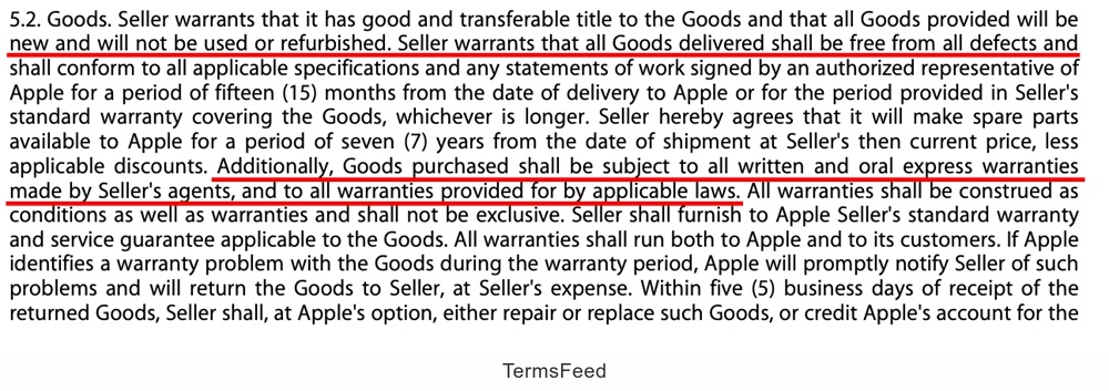 Apple Purchase Agreement Goods provision