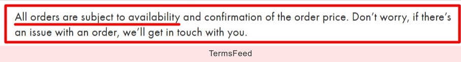 ASOS Terms and Conditions: Availability disclaimer