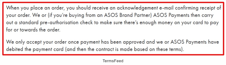 ASOS Terms and Conditions: Order accept clause